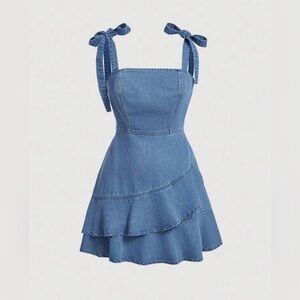 SHEIN Blue Denim Mini Dress with Tie Straps